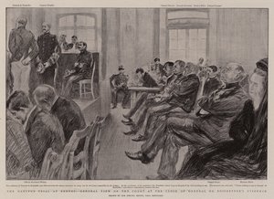 Le procès Dreyfus à Rennes, vue générale du tribunal à la fin du témoignage du général de Boisdeffre
